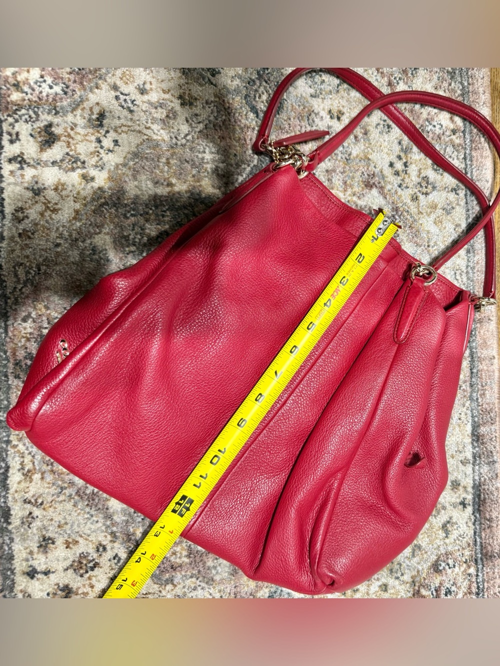 Coach Red Pebbled Leather Shoulder Bag with Gold Hardware